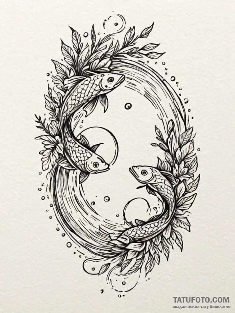 Tattoo design pisces symbols created from flo... - эскиз тату (№1752703717_0, 16.07.2025 22:08) — Tatufoto.com