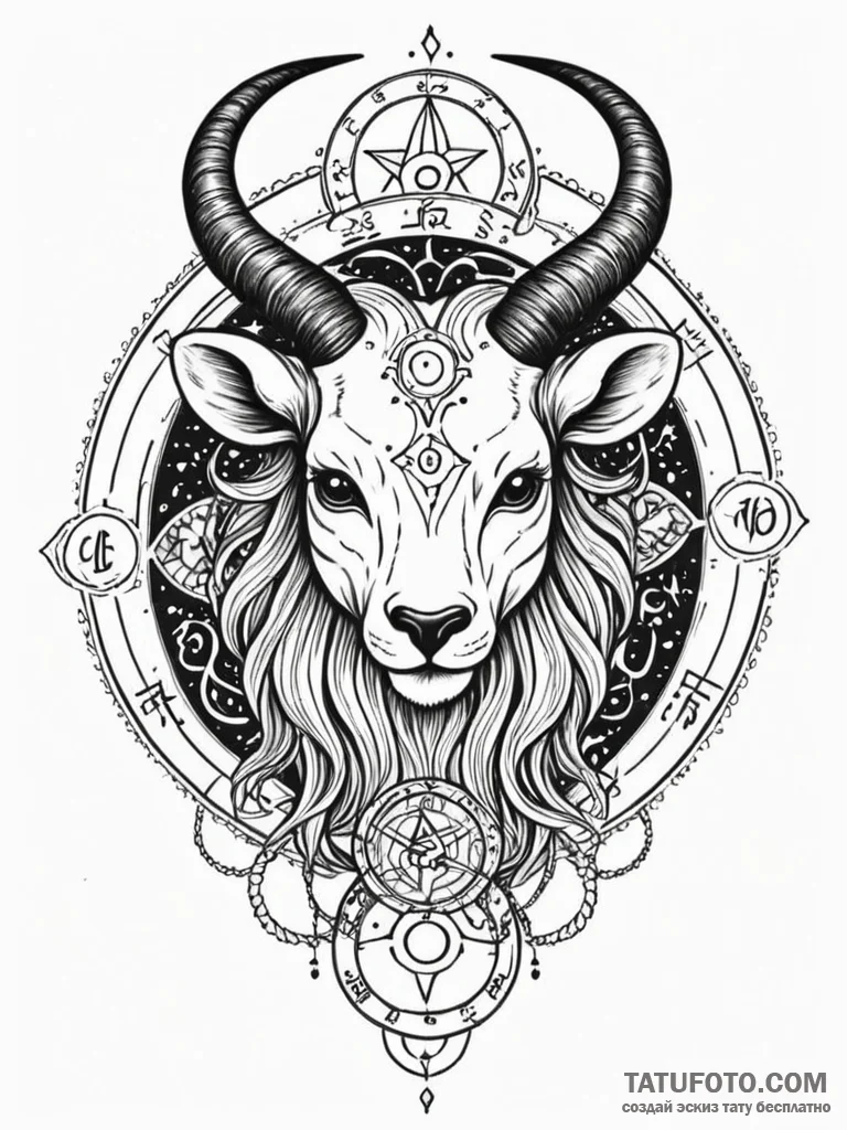 Tattoo sketch a zodiac symbol where one half... - эскиз тату (№1752703874_0, 16.07.2025 22:11) — Tatufoto.com