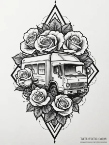 Tattoo design a stylized military vehicle tra... - эскиз тату (№1752704264_0, 16.07.2025 22:17) — Tatufoto.com