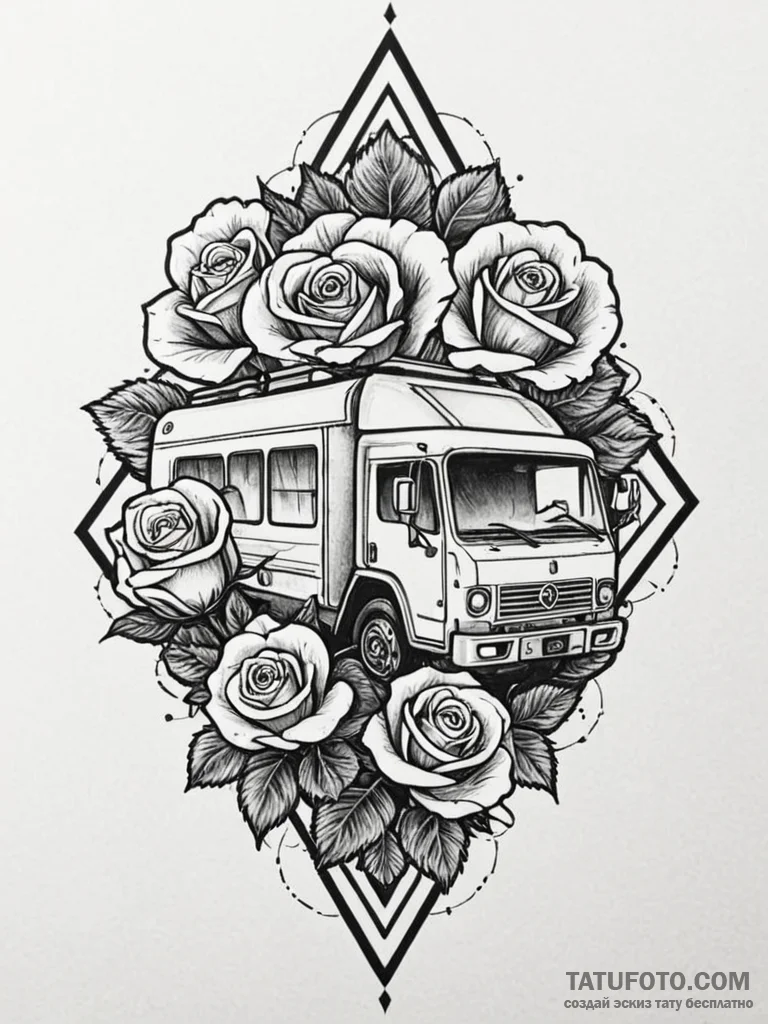 Tattoo design a stylized military vehicle tra… — эскиз тату (№1752704264_0, 16.07.2025 22:17) — Tatufoto.com