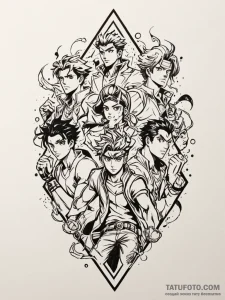 A trash polka tattoo of the main characters f... - эскиз тату (№1752704421_0, 16.07.2025 22:20) — Tatufoto.com