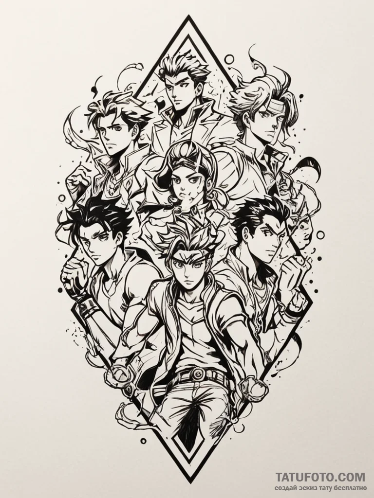 A trash polka tattoo of the main characters f... - эскиз тату (№1752704421_0, 16.07.2025 22:20) — Tatufoto.com