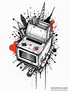 Tattoo sketch a classic game cartridge slot w... - эскиз тату (№1752704500_0, 16.07.2025 22:21) — Tatufoto.com