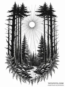 A sunbeam piercing through the canopy of a de... - эскиз тату (№1752704579_0, 16.07.2025 22:22) — Tatufoto.com