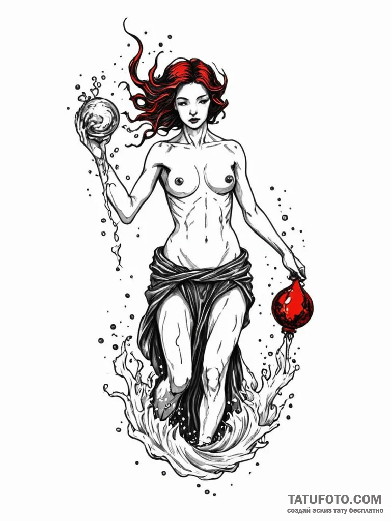 Tattoo sketch aquarius's water-bearer, a clea... - эскиз тату (№1752704657_0, 16.07.2025 22:24) — Tatufoto.com
