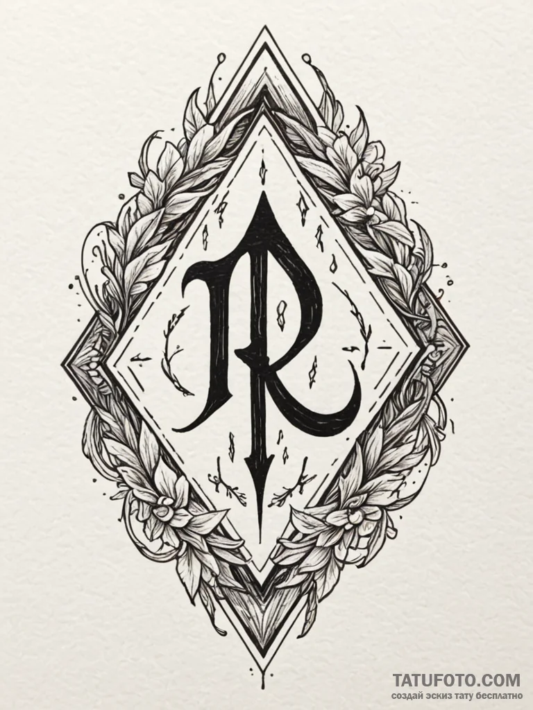118. tattoo sketch: "oud" rune as a central e... - эскиз тату (№1752704969_0, 16.07.2025 22:29) — Tatufoto.com