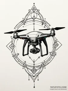 Tattoo sketch a small, stylized drone with gl... - эскиз тату (№1752705522_0, 16.07.2025 22:38) — Tatufoto.com