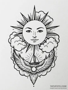 Tattoo sketch a simple 'sun' on one, a 'cloud... - эскиз тату (№1752705757_0, 16.07.2025 22:42) — Tatufoto.com
