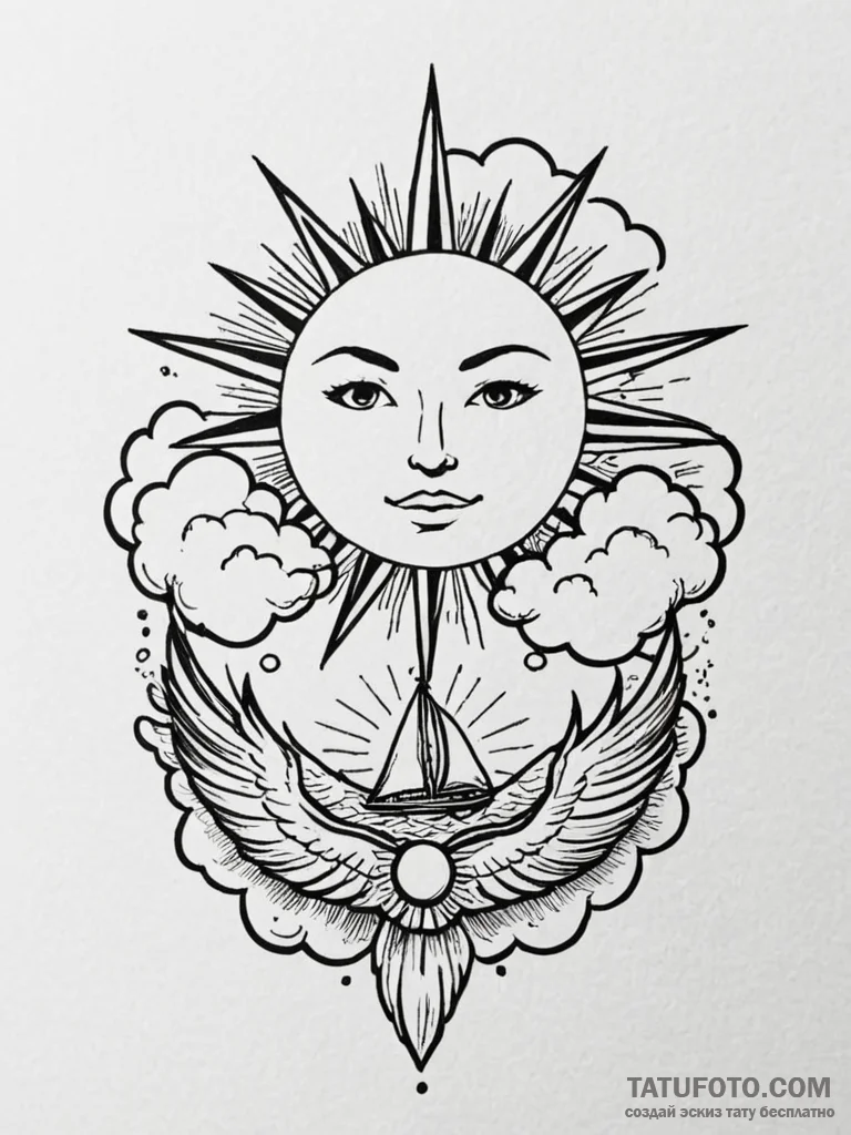 Tattoo sketch a simple 'sun' on one, a 'cloud... - эскиз тату (№1752705757_0, 16.07.2025 22:42) — Tatufoto.com