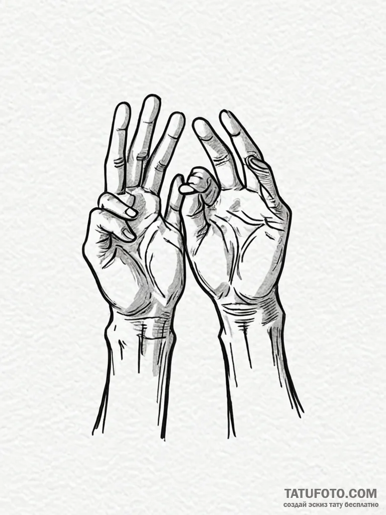 Tattoo sketch a ‘high five’ gesture, split be… — эскиз тату (№1752706154_0, 16.07.2025 22:49) — Tatufoto.com