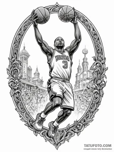 A low-angle shot of a basketball player dunki... - эскиз тату (№1752706309_0, 16.07.2025 22:51) — Tatufoto.com
