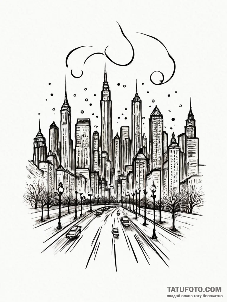 A blurred, abstract photo of city lights at n... - эскиз тату (№1752706701_0, 16.07.2025 22:58) — Tatufoto.com