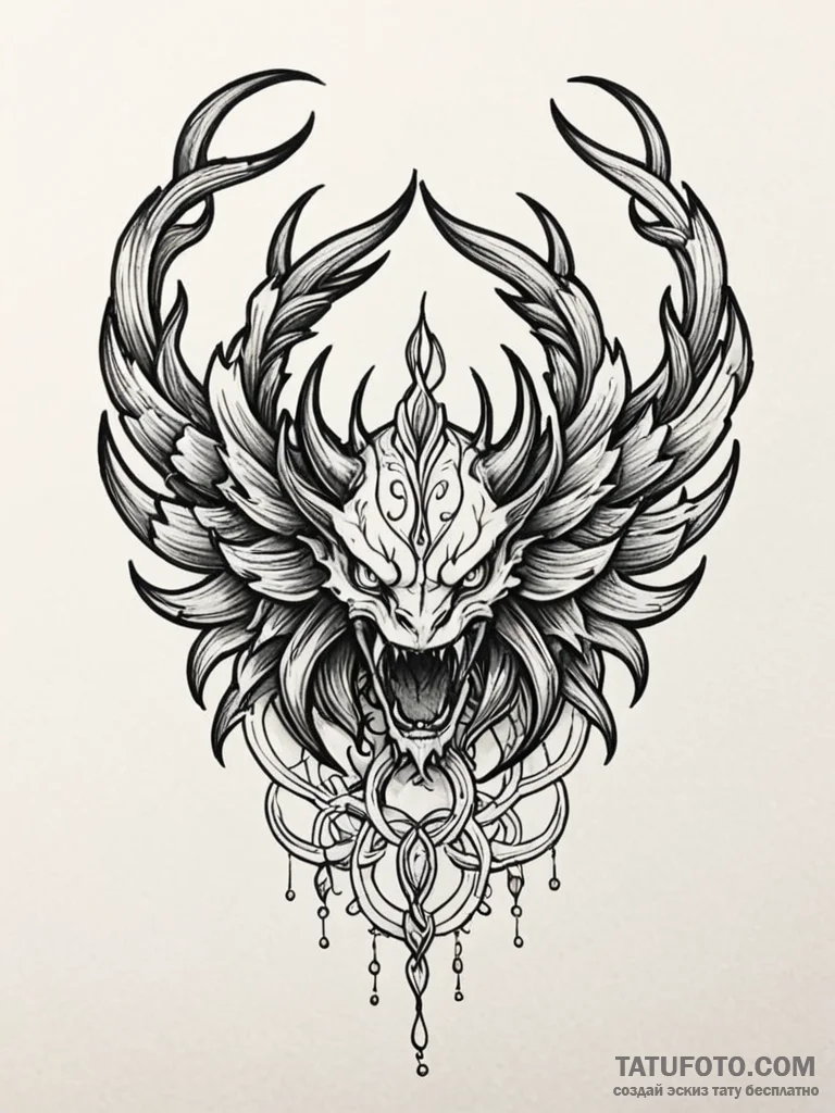 Tattoo sketch a mythological creature’s power… — эскиз тату (№1752707016_0, 16.07.2025 23:03) — Tatufoto.com