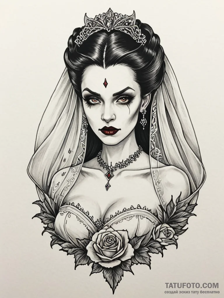 A neo-traditional tattoo of a beautiful vampi... - эскиз тату (№1752707491_0, 16.07.2025 23:11) — Tatufoto.com