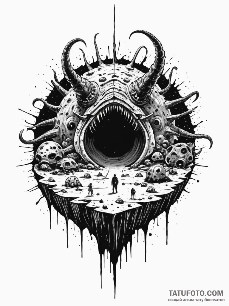 A trash polka design of the sarlacc pit, chao... - эскиз тату (№1752707650_0, 16.07.2025 23:14) — Tatufoto.com