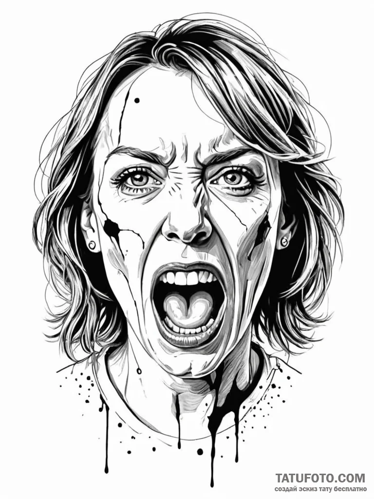 A trash polka portrait of toni collette’s scr… — эскиз тату (№1752707813_0, 16.07.2025 23:16) — Tatufoto.com