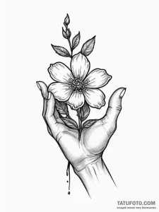 Tattoo sketch a hand holding a single, delica... - эскиз тату (№1752708301_0, 16.07.2025 23:25) — Tatufoto.com