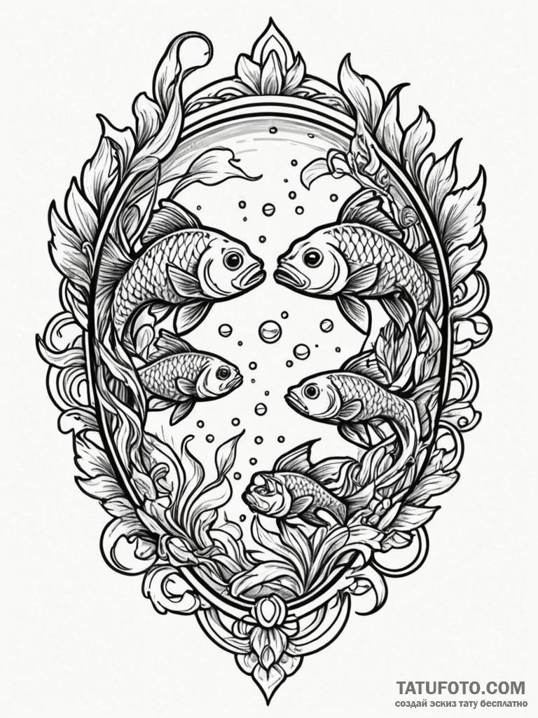 Tattoo design pisces fish wearing tiny snorke... - эскиз тату (№1752708377_0, 16.07.2025 23:26) — Tatufoto.com