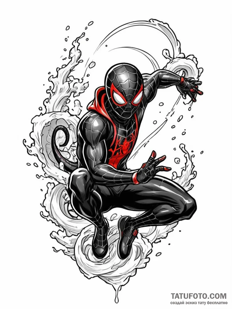 A neo-traditional tattoo of miles morales fro... - эскиз тату (№1752708456_0, 16.07.2025 23:27) — Tatufoto.com