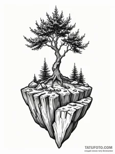 Tattoo sketch a tree growing out of rock, sym... - эскиз тату (№1752708841_0, 16.07.2025 23:34) — Tatufoto.com