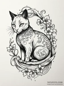 Tattoo sketch a stylized black cat, alluring... - эскиз тату (№1752708994_0, 16.07.2025 23:36) — Tatufoto.com