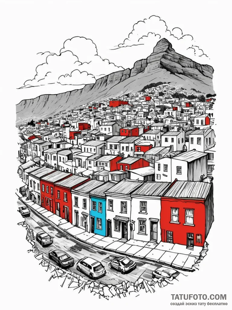 The colorful houses of bo-kaap in cape town,... - эскиз тату (№1752709297_0, 16.07.2025 23:41) — Tatufoto.com