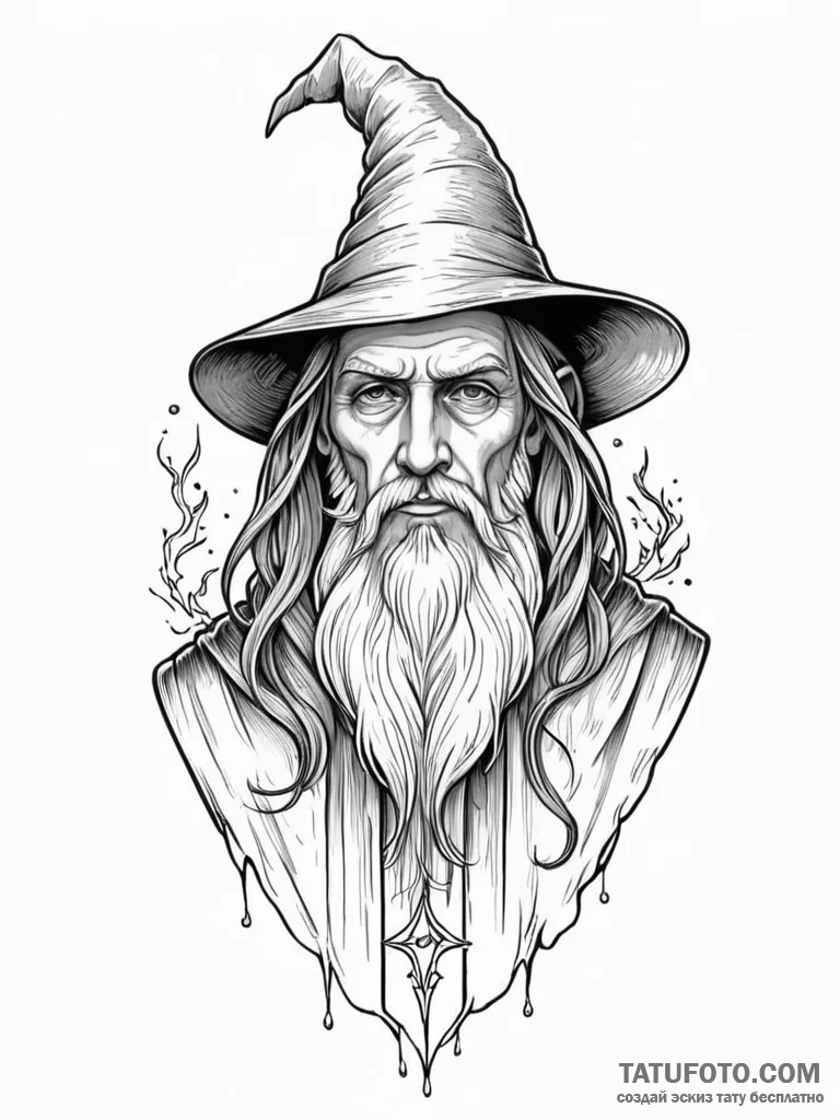 A neo-traditional portrait of merlin the wiza… — эскиз тату (№1752709534_0, 16.07.2025 23:45) — Tatufoto.com