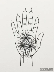 Palm, tattoo drawing outline, linework tattoo... - эскиз тату (№1752709611_0, 16.07.2025 23:46) — Tatufoto.com