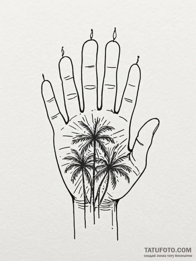 Palm, tattoo drawing outline, linework tattoo… — эскиз тату (№1752709611_0, 16.07.2025 23:46) — Tatufoto.com