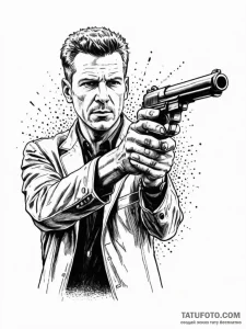 Graphic novel style panel of rick deckard aim... - эскиз тату (№1752710235_0, 16.07.2025 23:57) — Tatufoto.com