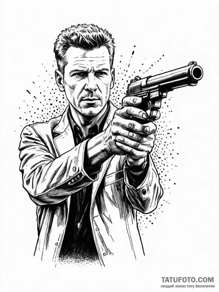 Graphic novel style panel of rick deckard aim... - эскиз тату (№1752710235_0, 16.07.2025 23:57) — Tatufoto.com