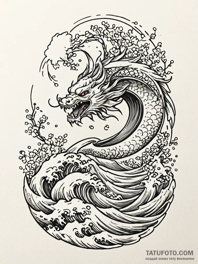 A surfer riding a massive, curling wave., tat… — эскиз тату (№1752710471_0, 17.07.2025 00:01) — Tatufoto.com