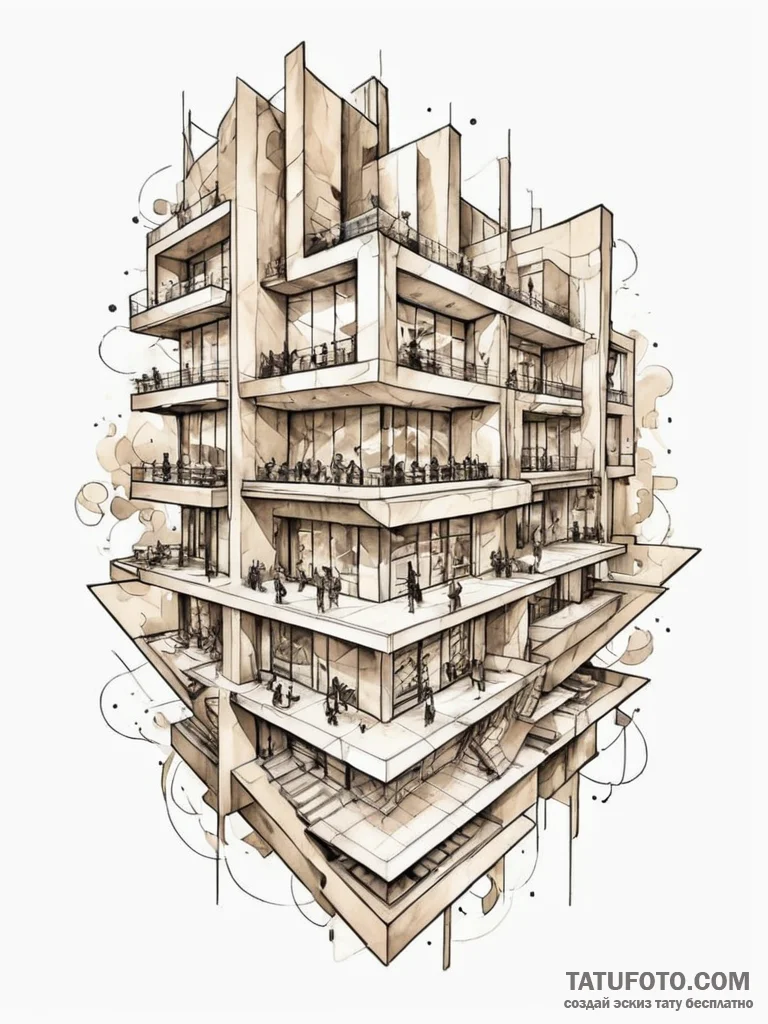 The stark, geometric interior of a modern art… — эскиз тату (№1752710549_0, 17.07.2025 00:02) — Tatufoto.com