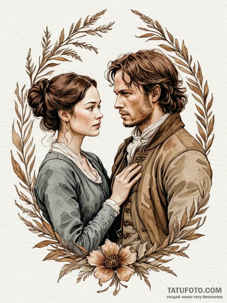 A watercolor sketch of the main characters fr... - эскиз тату (№1752711874_0, 17.07.2025 00:24) — Tatufoto.com