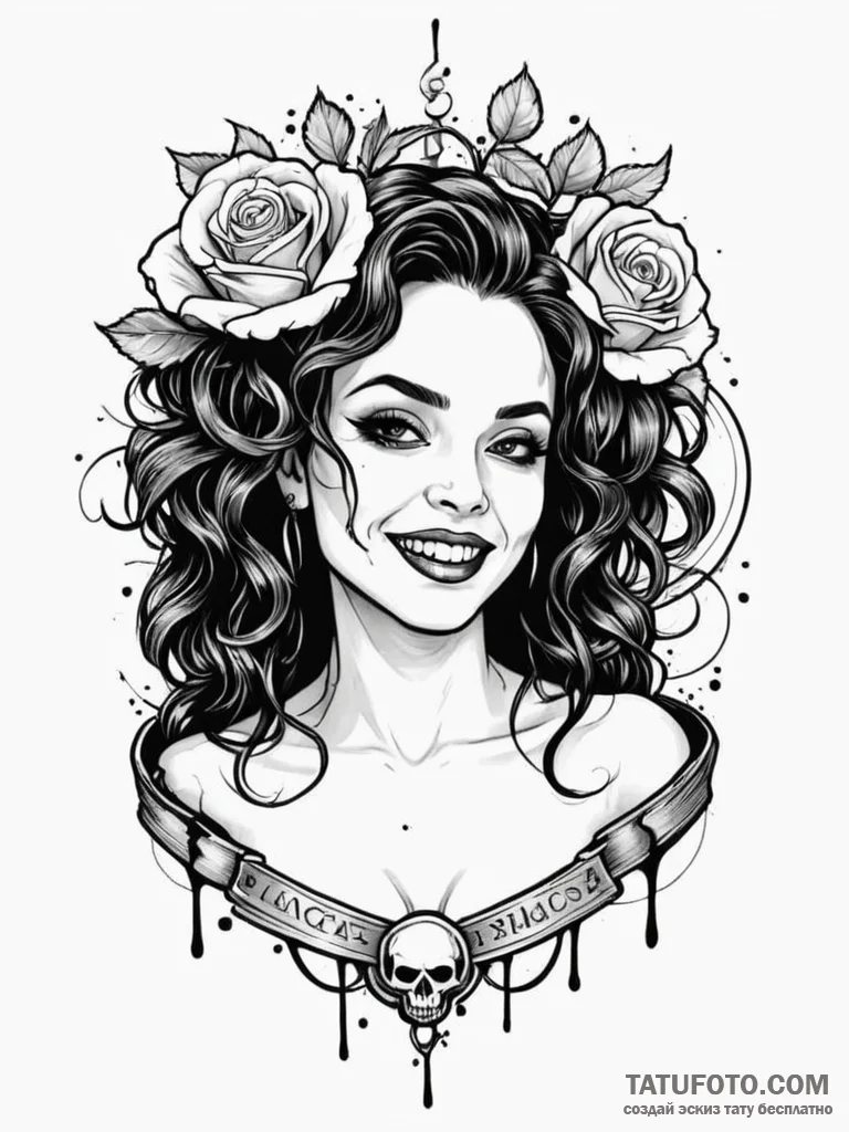 A trash polka design of bellatrix lestrange,... - эскиз тату (№1752711953_0, 17.07.2025 00:25) — Tatufoto.com