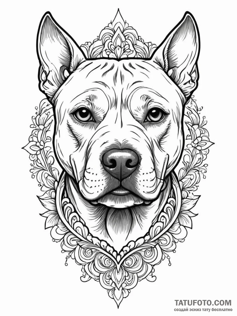 Pit bull terrier, tattoo drawing outline, on... - эскиз тату (№1752712966_0, 17.07.2025 00:42) — Tatufoto.com