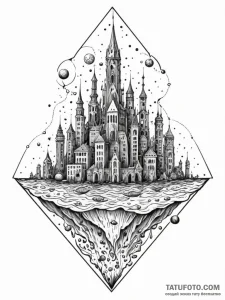 Tattoo sketch an underwater city with glowing... - эскиз тату (№1752713121_0, 17.07.2025 00:45) — Tatufoto.com