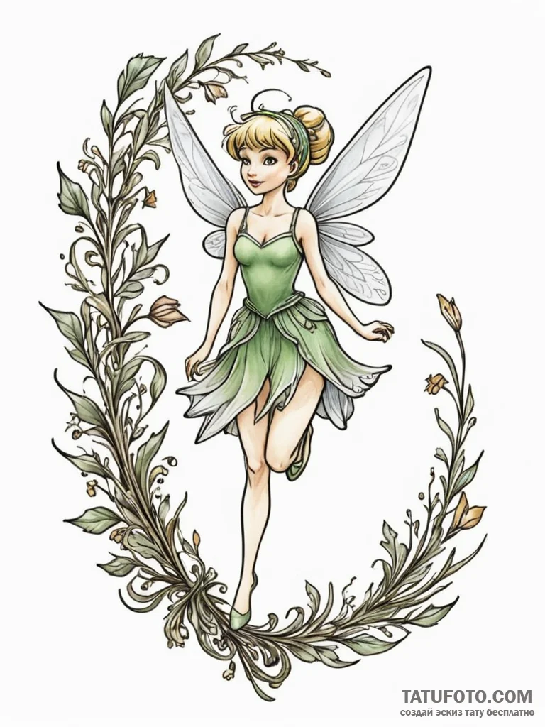 A sketch of tinkerbell, leaving a trail of pi... - эскиз тату (№1752713276_0, 17.07.2025 00:47) — Tatufoto.com