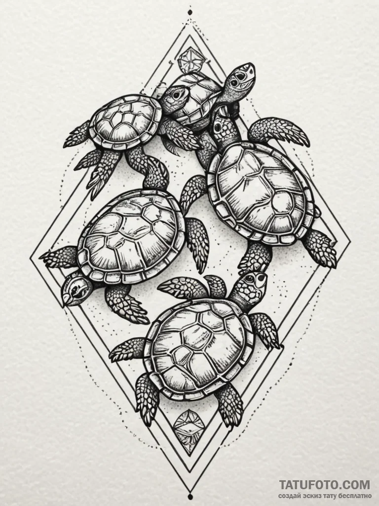 Tattoo design a turtle family, representing l... - эскиз тату (№1752713726_0, 17.07.2025 00:55) — Tatufoto.com