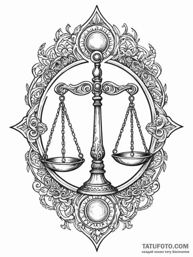 Tattoo sketch a balanced libra scale, perfect... - эскиз тату (№1752713880_0, 17.07.2025 00:58) — Tatufoto.com
