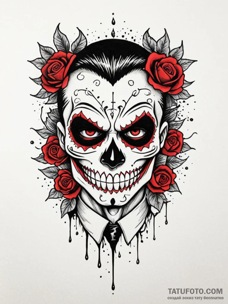 A chicano style tattoo of a «sugar skull» ver… — эскиз тату (№1752714032_0, 17.07.2025 01:00) — Tatufoto.com
