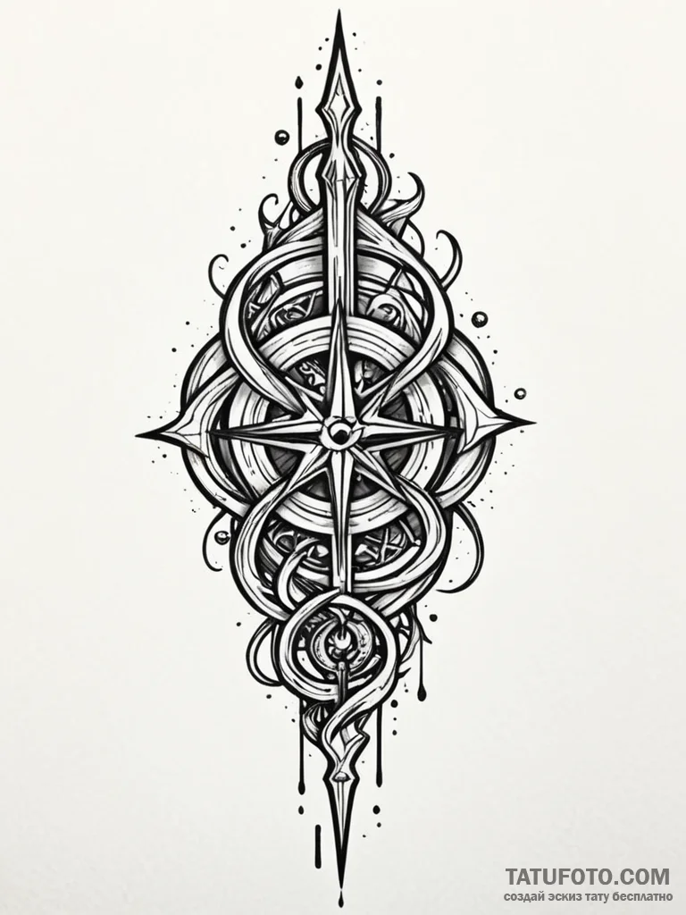 A linework tattoo of the elder wand, detailed… — эскиз тату (№1752714184_0, 17.07.2025 01:03) — Tatufoto.com