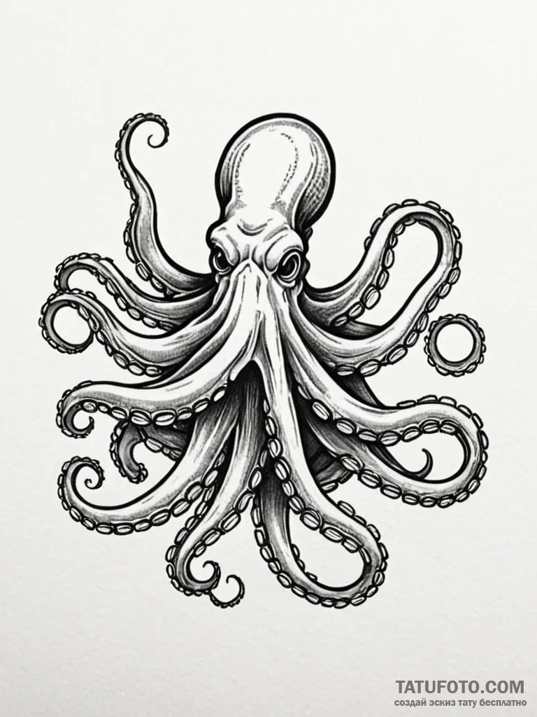Octopus, concept art for tattoo, on a clean w... - эскиз тату (№1752714412_0, 17.07.2025 01:06) — Tatufoto.com