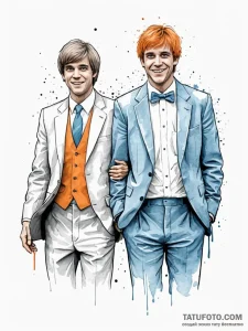 A sketch of the main characters from dumb and... - эскиз тату (№1752714488_0, 17.07.2025 01:08) — Tatufoto.com