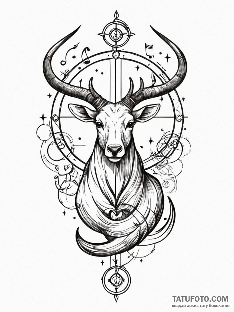Tattoo design a zodiac animal with a subtle m... - эскиз тату (№1752715277_0, 17.07.2025 01:21) — Tatufoto.com