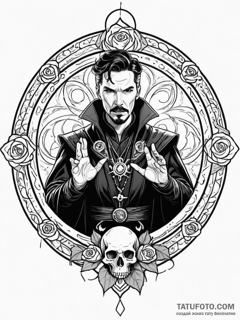 A neo-traditional portrait of doctor strange,... - эскиз тату (№1752715596_0, 17.07.2025 01:26) — Tatufoto.com
