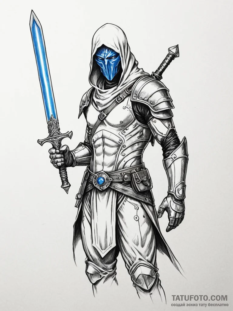 A sketch of a fremen warrior in a stillsuit,… — эскиз тату (№1752715828_0, 17.07.2025 01:30) — Tatufoto.com