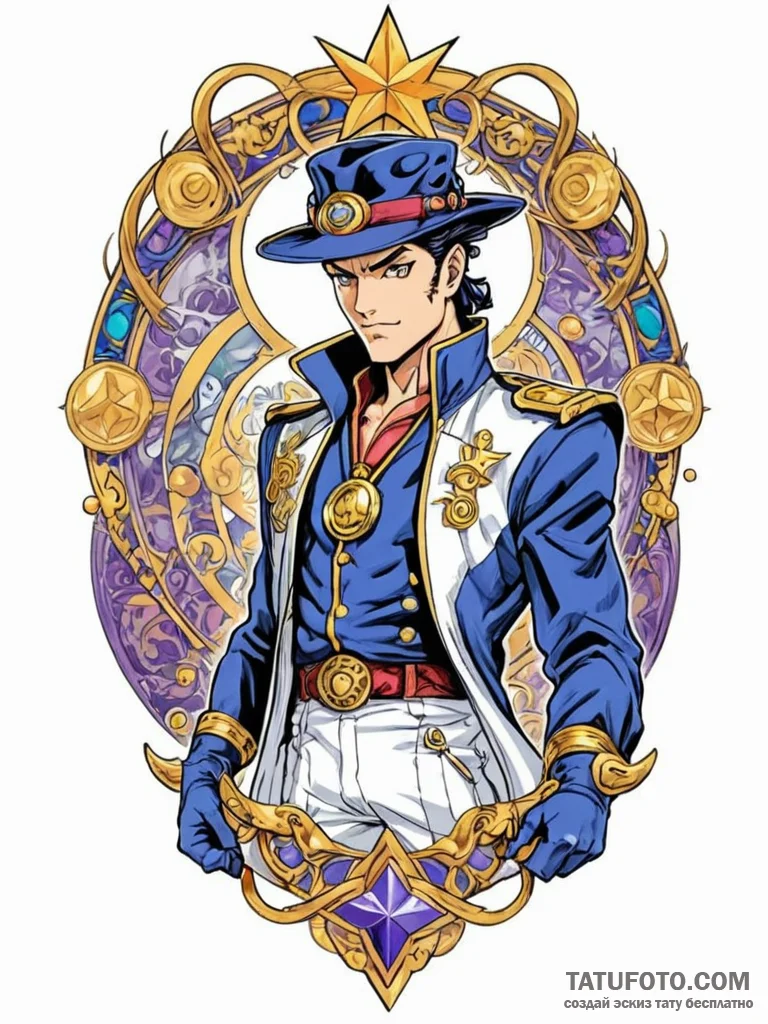 A neo-traditional tattoo of jotaro kujo and h... - эскиз тату (№1752716438_0, 17.07.2025 01:40) — Tatufoto.com