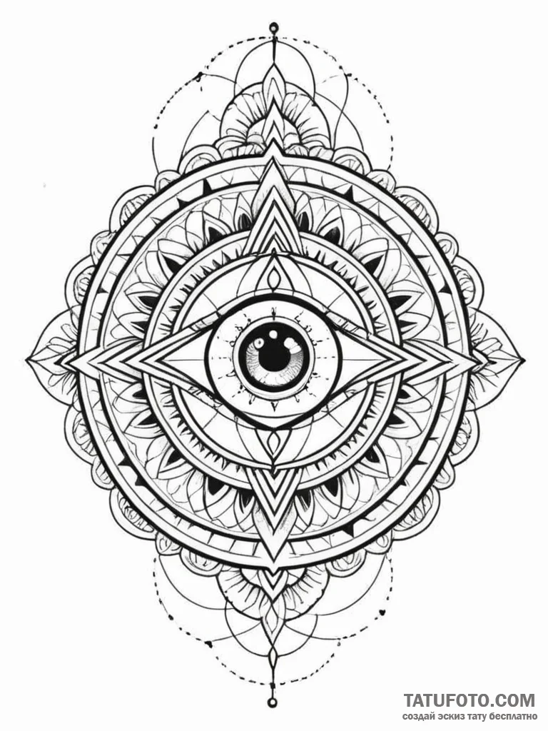 Tattoo sketch a cosmic eye that sees all, sym... - эскиз тату (№1752716592_0, 17.07.2025 01:43) — Tatufoto.com