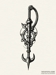 Tattoo sketch a stylized grappling hook, symb... - эскиз тату (№1752717216_0, 17.07.2025 01:53) — Tatufoto.com